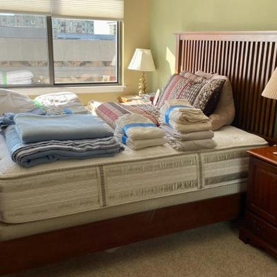 Sale Photo Thumbnail #185: Queen-size Mission-style bed frame with Serta iSeries "Admiration" mattress set & linens