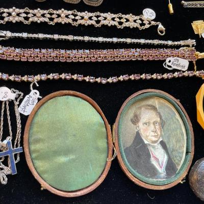 Sale Photo Thumbnail #32: Antique hand-painted portrait locket