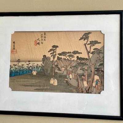 Sale Photo Thumbnail #191: Antique Japanese woodblock print from the series "The Fifty-Three Stations of the Tokaido by Utagawa Hiroshige
