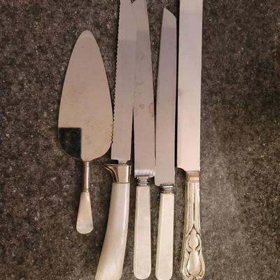 Mother of Pearl Lucite and Silver Plate Servers Knives