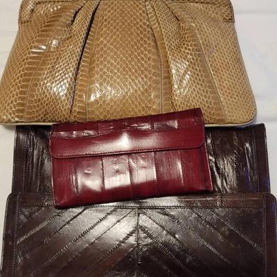 Snake Skin and Eel Skin Handbags and Wallet Vintage 3 Pc 
