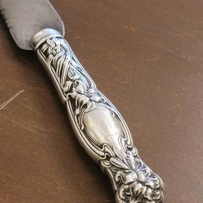 Sterling Handled Bread Knife D Monogram Floral Handle