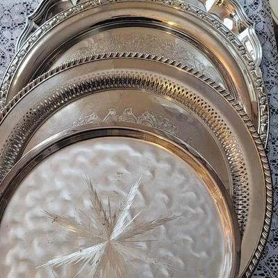 Silver Plate Platters and Trays - 4 Pc Lot - Some are Inscribed