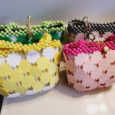 1960s Daisy Bag Lot Pink Yellow Green and Grey 4 Pc