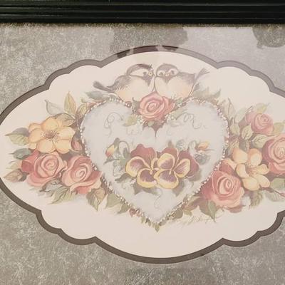 Floral Sweetheart Birds Print Signed Framed