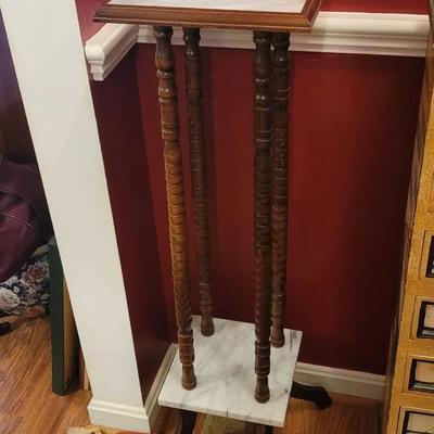 Marble And Wood Turned Leg Plant Stand