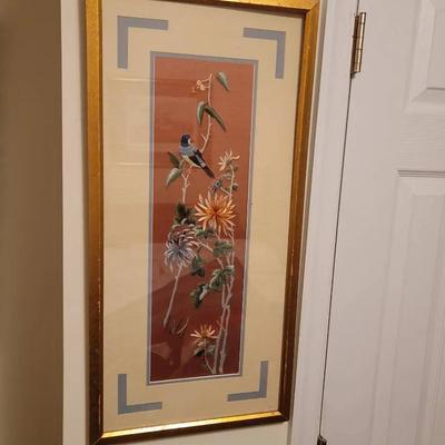 Framed Chinese Silk Floral Embroidery 
