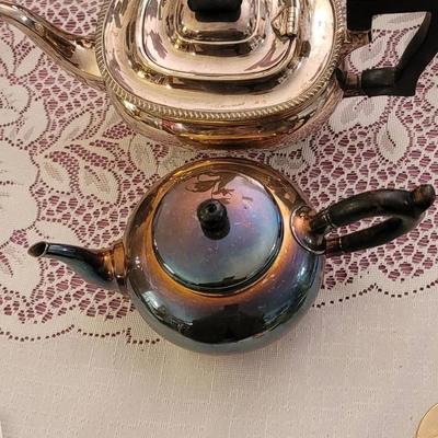 Silver Plated Wood Handled Tea Pots Vintage - 2 Pc