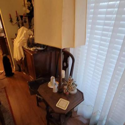 Lamp Table with Tooled Leather Top Vintage