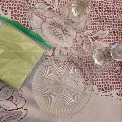 Clear Glass Relish Dishes Candlesticks Snacks Napkin Tableware