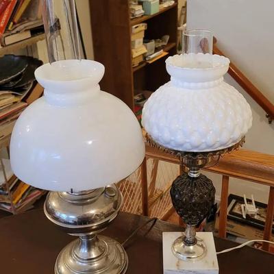 Table Lamps with Milk Glass Shades - 2 Pc Antique Vintage