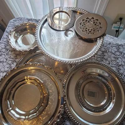 Silver Plated Tray Platter and Cake Stand Collection