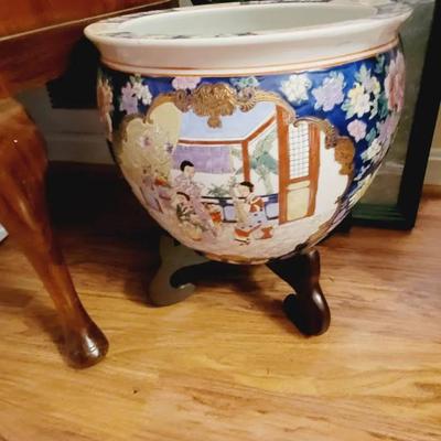 Chinese Fishbowl Planter And Base 
