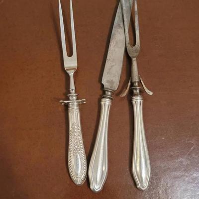 Sterling Silver Handled Carving Knife and Forks