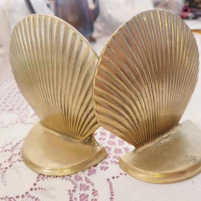 Brass Seashell Book Ends Vintage 