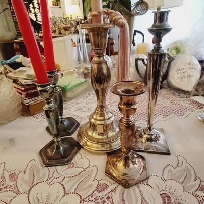 Mix & Match 5 Pc Silver Plate Candlesticks 