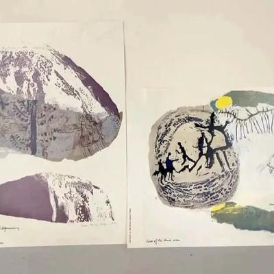 MCM Sister Corita Kent, “Cure of the Blind Man" & “In the Beginning" Reproduction Prints, 2 Pcs