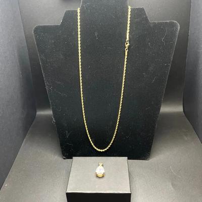 Gold-filled Rope Chain 18” and Gold-filled Oval Rhinestone Pendant