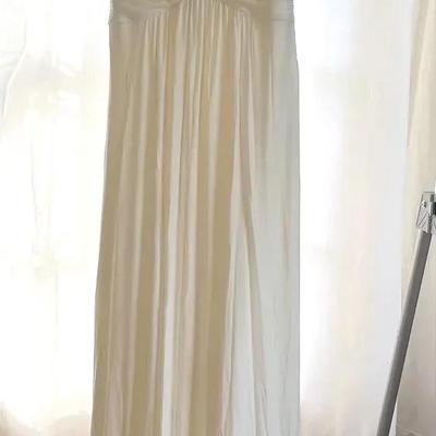 BCBG Max Azria Nylon Long Dress with Beaded Brooch Size 8-10 | Ivory