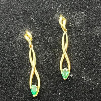 Infinity Twist Drop 10k Gold with Emerald Ovals Earrings  