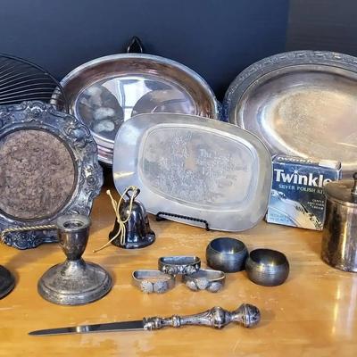 15 Pieces Of Silverplate Serveware & Weighted Sterling Candlestick Holders