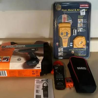 Black & Decker Cordless Drill, Klein Tools Clamp Meter & Zircon Stud Finder