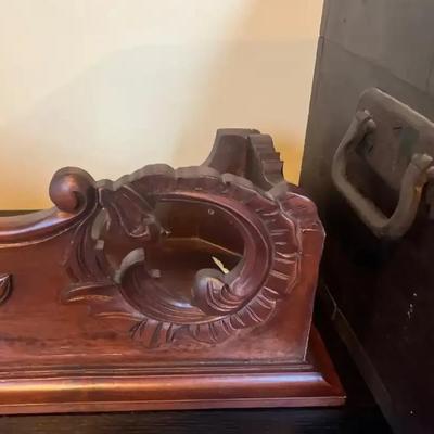 Antique Wooden Box From SS Eastland & Carved Wood Shelf