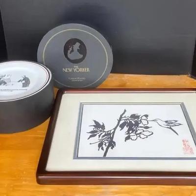 Chinese Framed Paper Cut, 6 New Yorker Comic Appetizer Plates