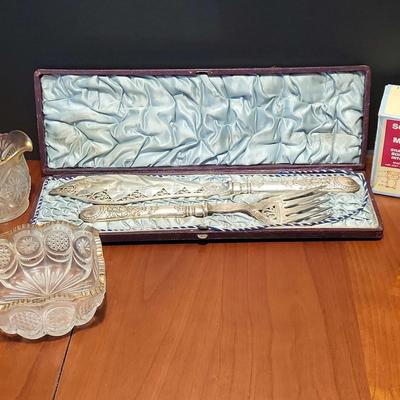 Antique Silverplate Serveware, Gilded Glass Creamer, Sugar & Bowl & Egg Makers