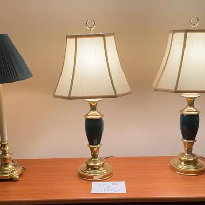 3 Brass Table Lamps W/ Shades
