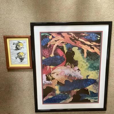 2 Framed Abstract Fish Prints