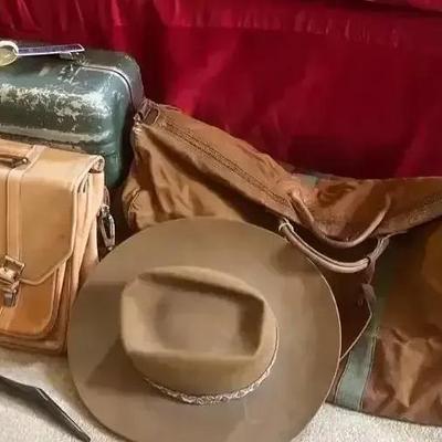 Stetson Hat, Vintage Luggage, Kenneth Cole Leather Briefcase 