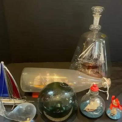 Norwegian Green Glass Fishing Float, Other Glass Nautical Items