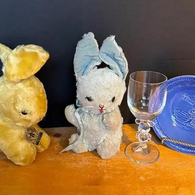 2 Vintage Stuffed Animals, Disney Glass, Ralston Bowl