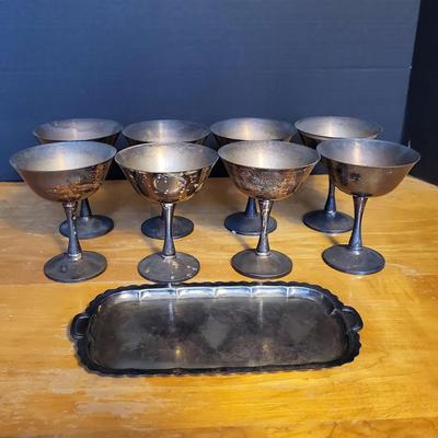 8  Silverplate Cups & Tray
