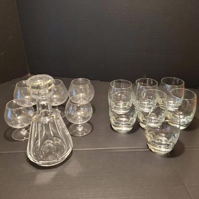 5 Brandy Snifters, Decanter & 7 Heavy Glass Cocktail Glasses