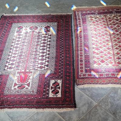 2 Red, Blue & Cream Afghan Rugs