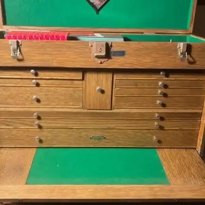 H. Gerstner & Sons Vintage Walnut Machinist Tool Box W/Tools