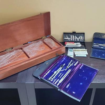 Vintage K&E Keuffel & Esser Co. Engineering Drafting Kits, Drafting Set & French Curves