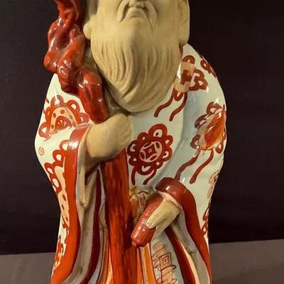 Vintage Japanese Kutani Porcelain Statue of Jurojin