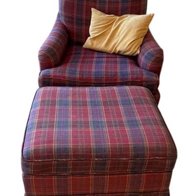 Plaid Chair With Ottoman And Accent Pillow (Upstairs)