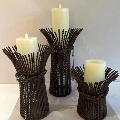 Vintage Rustic Metal Pillar Candle Holders