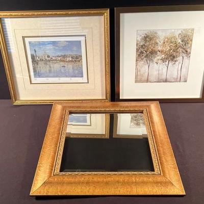 Monet “Summer in Vetheuil” & Heather Hayes “Glittering Landscape II” Prints Plus Beveled Mirror 