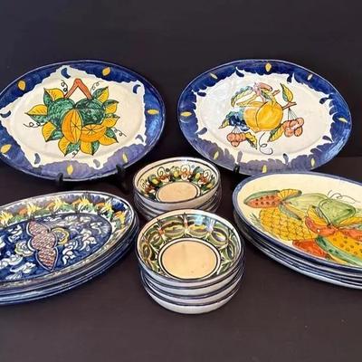 Hand -painted Mexican Talavera Pottery Platters And Bowls