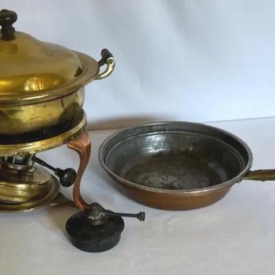 Antique Copper and Brass Chafing Dish 