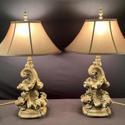 Pair of Acanthus Leaf Carved Lamps 