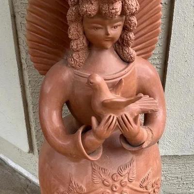 Mexican Folk Art Terracotta Clay Angel Statue