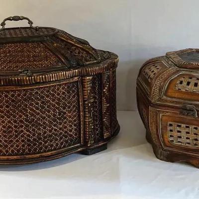 Chinese-Inspired Bamboo and Rattan Storage Boxes