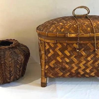Vintage Asian Woven Bamboo and Rattan Baskets