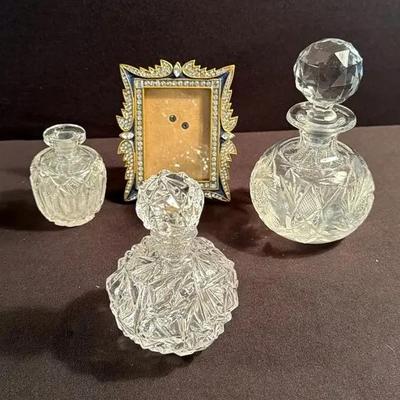 Tiffany & Crystal Perfume Bottles With Gem Frame